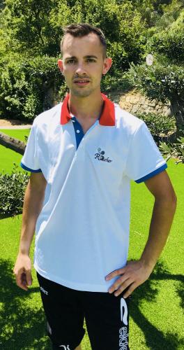 Polo petanque homme famille rocher 100% polyester blanc avec broderie